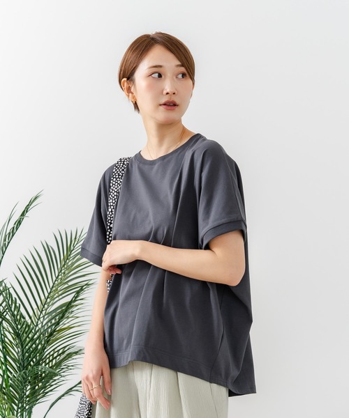 fort point(フォーポイント)の「【C-FORTPOINT/フォートポイント】【涼しさと美シルエットを叶える 接触冷感機能付き】ドルマンスリーブ5分袖Tシャツ ひんやり涼しい 体型カバー 華奢見え ゆったり(Tシャツ/カットソー・レディース・ブラック/ブルー/オフホワイト/チャコールグレー/イエロー・FREE)」の11枚目の写真