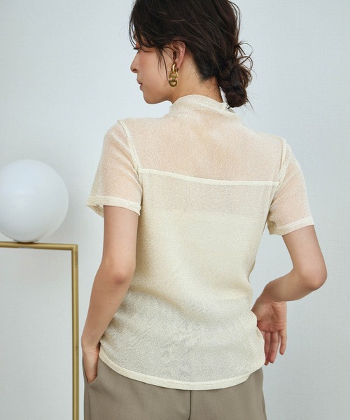 LOWO(ロワ)の「シアートップス ハイネック 半袖 ラメ シースルー レイヤードトップス オケージョン 結婚式 パーティー お呼ばれ《着用動画あり》(Tシャツ/カットソー・レディース・ホワイト/ベージュ/グレー/ブラック/アイボリー/ブラウン・FREE)」の20枚目の写真
