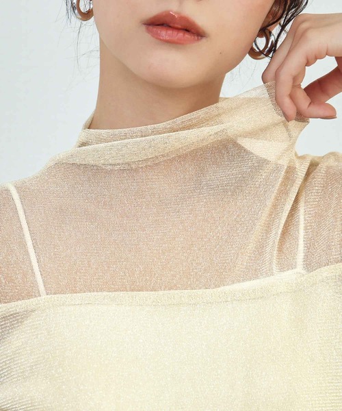 LOWO(ロワ)の「シアートップス ハイネック 半袖 ラメ シースルー レイヤードトップス オケージョン 結婚式 パーティー お呼ばれ《着用動画あり》(Tシャツ/カットソー・レディース・ホワイト/ベージュ/グレー/ブラック/アイボリー/ブラウン・FREE)」の21枚目の写真