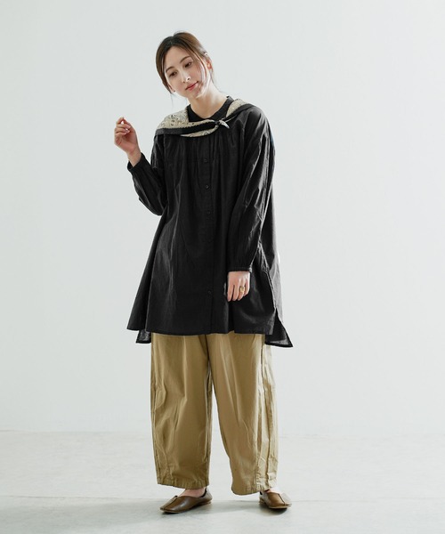 e-zakkamania stores(イーザッカマニアストアーズ)の「コットン シャーリング前開きチュニック(チュニック・レディース・ブルー/ブラック・M-L)」の8枚目の写真