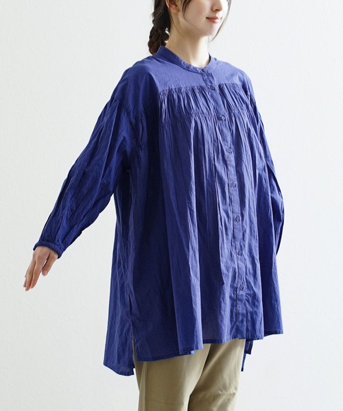 e-zakkamania stores(イーザッカマニアストアーズ)の「コットン シャーリング前開きチュニック(チュニック・レディース・ブルー/ブラック・M-L)」の11枚目の写真