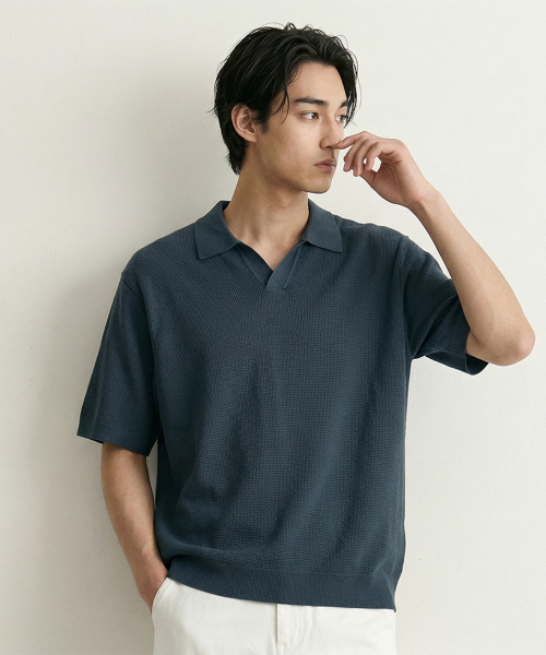ADHOC(アドホック)の「男性サマーオープンカラー ニット (3 COLOR) (HC4SKA2)(ニット/セーター・メンズ・ブラック/ターコイズブルー/ライトベージュ・100/95/105/110)」の10枚目の写真