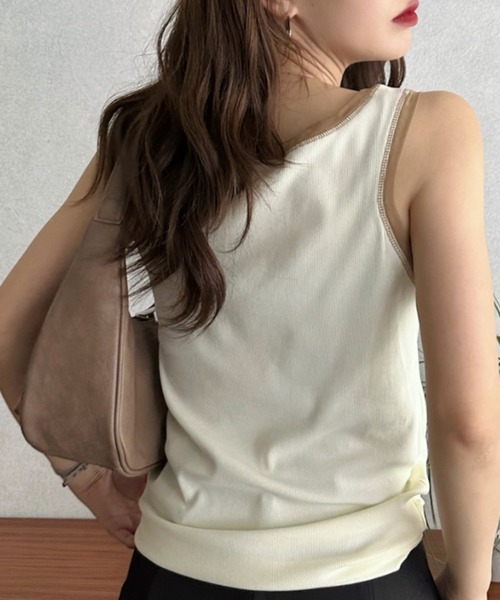 Eclat one(エクラワン)の「【Eclat one】配色 パイピング リンガーリブ タンクトップ(タンクトップ・レディース・アイボリー/チャコールグレー/ブラウン・FREE)」の10枚目の写真