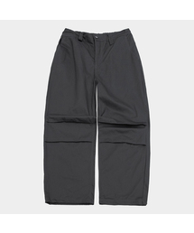 ダブルパラシュートピンタックキーホルダーコットンワイドカジュアルパンツ[チャコール]