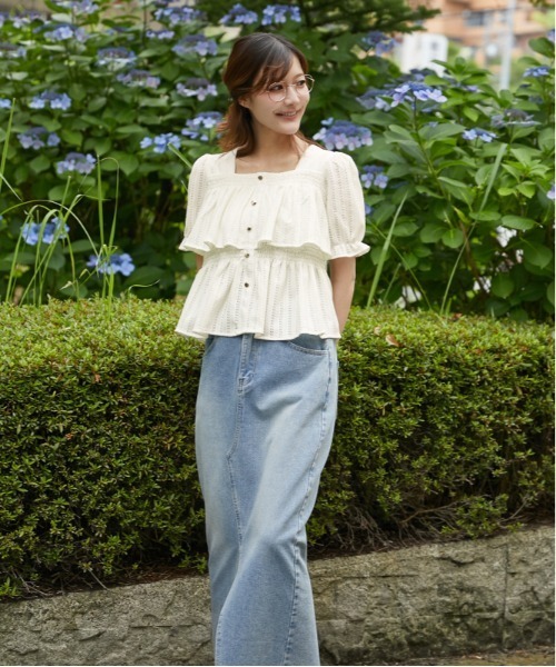 GORGE（ゴージ）の「《カットフリル・透け感》ブラウス／フェミカジュ×ナチュラル／春夏／全3色（シャツ/ブラウス・レディース・オフホワイト/ブラック/ボルドー・F）」の6枚目の写真