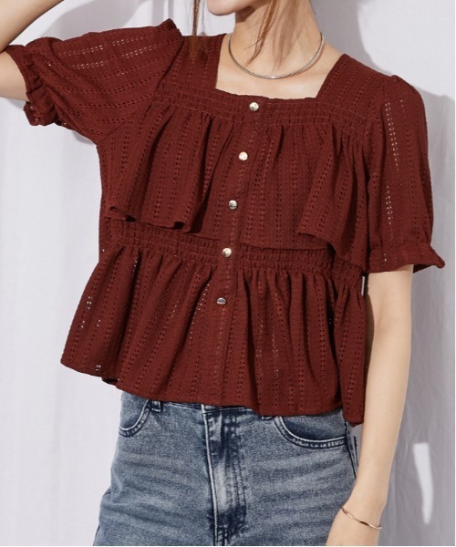 GORGE（ゴージ）の「《カットフリル・透け感》ブラウス／フェミカジュ×ナチュラル／春夏／全3色（シャツ/ブラウス・レディース・オフホワイト/ブラック/ボルドー・F）」の10枚目の写真