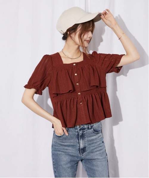 GORGE（ゴージ）の「《カットフリル・透け感》ブラウス／フェミカジュ×ナチュラル／春夏／全3色（シャツ/ブラウス・レディース・オフホワイト/ブラック/ボルドー・F）」の11枚目の写真