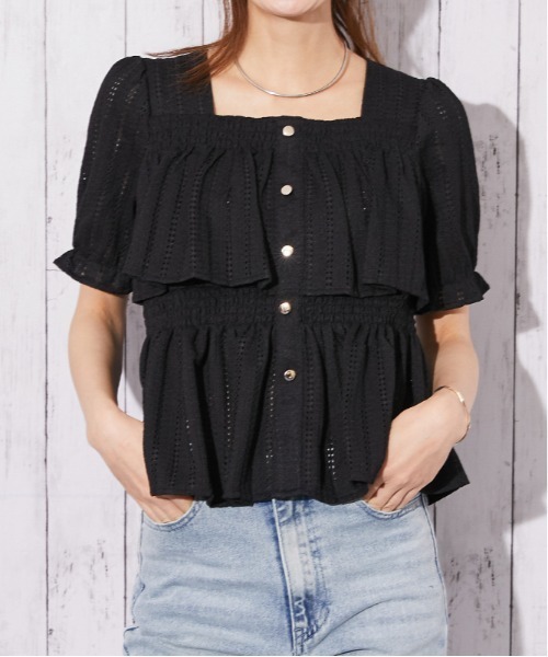 GORGE（ゴージ）の「《カットフリル・透け感》ブラウス／フェミカジュ×ナチュラル／春夏／全3色（シャツ/ブラウス・レディース・オフホワイト/ブラック/ボルドー・F）」の14枚目の写真