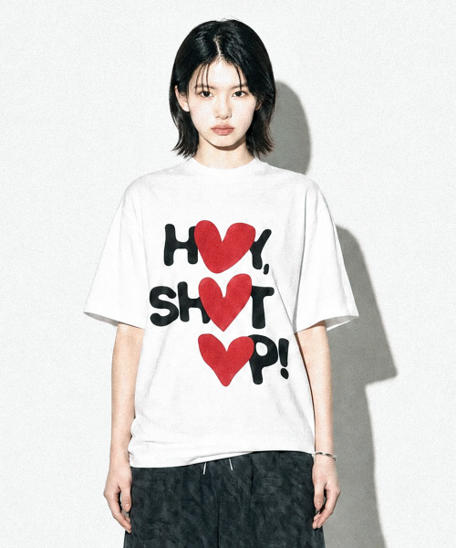 TONSIL(トンスル)の「HEY, SHUT UP! ハートグラフィック半袖Tシャツ(Tシャツ/カットソー・レディース・ホワイト・FREE)」の1枚目の写真