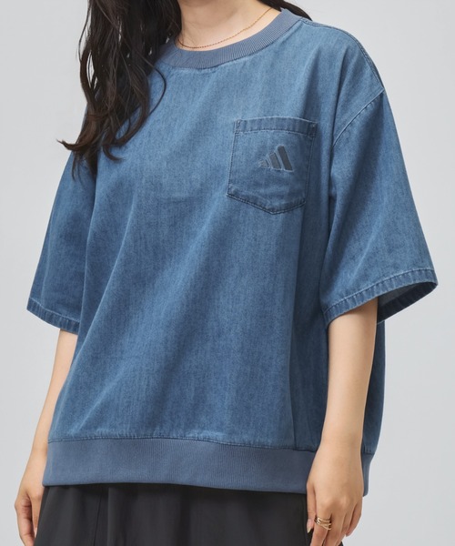 adidas(アディダス)の「【別注】アディダス adidas クールフィーリング デニム オーバーサイズ 半袖 カフヘム Tシャツ 限定コラボ(Tシャツ/カットソー・レディース・ダークブルー/サックスブルー・M/L/XL/S)」の3枚目の写真