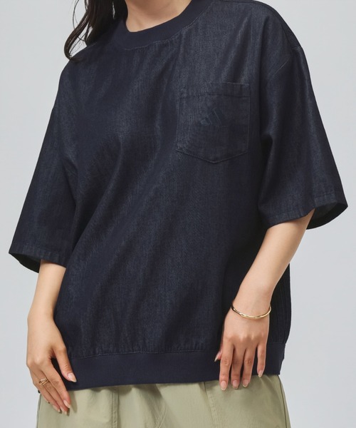 adidas(アディダス)の「【別注】アディダス adidas クールフィーリング デニム オーバーサイズ 半袖 カフヘム Tシャツ 限定コラボ(Tシャツ/カットソー・レディース・ダークブルー/サックスブルー・M/L/XL/S)」の10枚目の写真