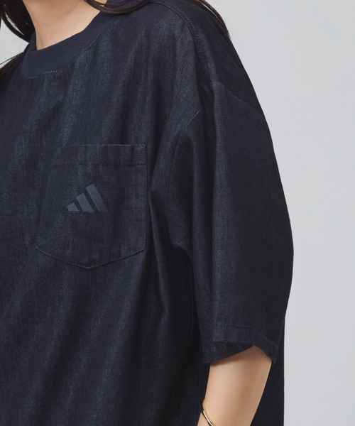 adidas(アディダス)の「【別注】アディダス adidas クールフィーリング デニム オーバーサイズ 半袖 カフヘム Tシャツ 限定コラボ(Tシャツ/カットソー・レディース・ダークブルー/サックスブルー・M/L/XL/S)」の18枚目の写真