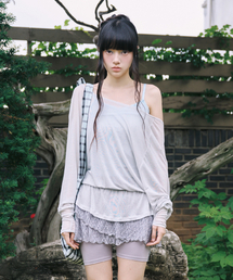 SHEER OFF-SHOULDER SLEEVE CLOUD GREY