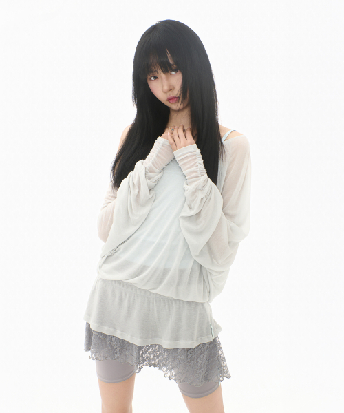 MIRECO(ミレコ)の「SHEER OFF-SHOULDER SLEEVE CLOUD GREY(Tシャツ/カットソー・レディース・その他・FREE)」の2枚目の写真