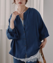 210nouve | オーバーサイズ バンドカラー デニムシャツ(シャツ/ブラウス)