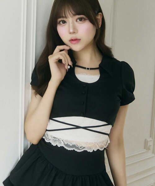 Belle Charme(ベルシャルム)の「【Belle Charme】Lace Hem Puff Tops(シャツ/ブラウス・レディース・ブラック/ベージュ・FREE)」の10枚目の写真