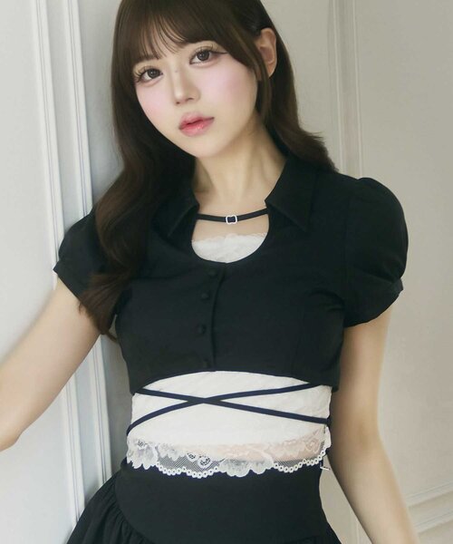 Belle Charme(ベルシャルム)の「【Belle Charme】Lace Hem Puff Tops(シャツ/ブラウス・レディース・ブラック/ベージュ・FREE)」の11枚目の写真