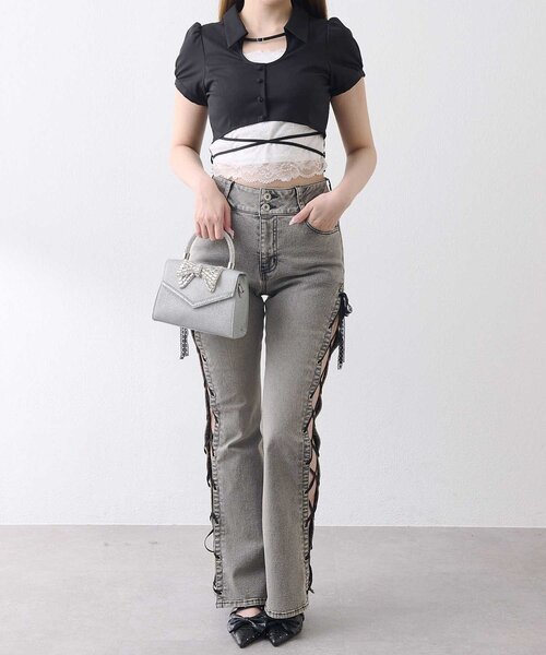 Belle Charme(ベルシャルム)の「【Belle Charme】Lace Hem Puff Tops(シャツ/ブラウス・レディース・ブラック/ベージュ・FREE)」の13枚目の写真