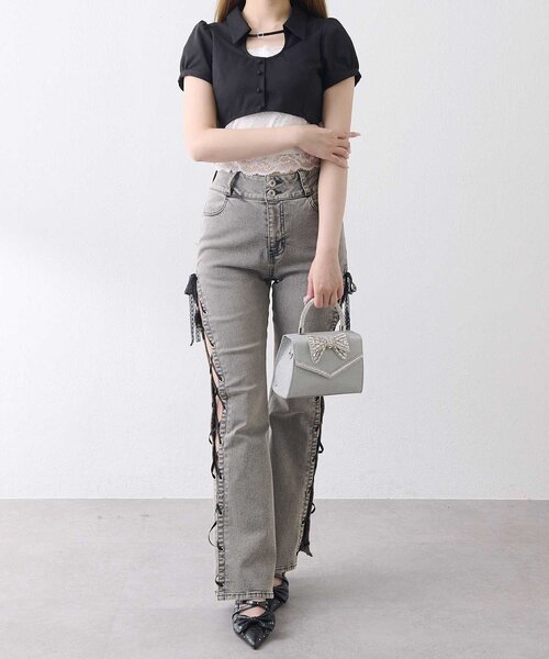 Belle Charme(ベルシャルム)の「【Belle Charme】Lace Hem Puff Tops(シャツ/ブラウス・レディース・ブラック/ベージュ・FREE)」の14枚目の写真