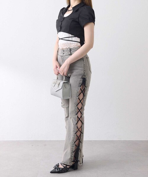 Belle Charme(ベルシャルム)の「【Belle Charme】Lace Hem Puff Tops(シャツ/ブラウス・レディース・ブラック/ベージュ・FREE)」の15枚目の写真