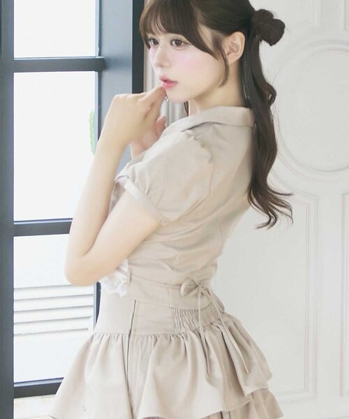 Belle Charme(ベルシャルム)の「【Belle Charme】Lace Hem Puff Tops(シャツ/ブラウス・レディース・ブラック/ベージュ・FREE)」の3枚目の写真