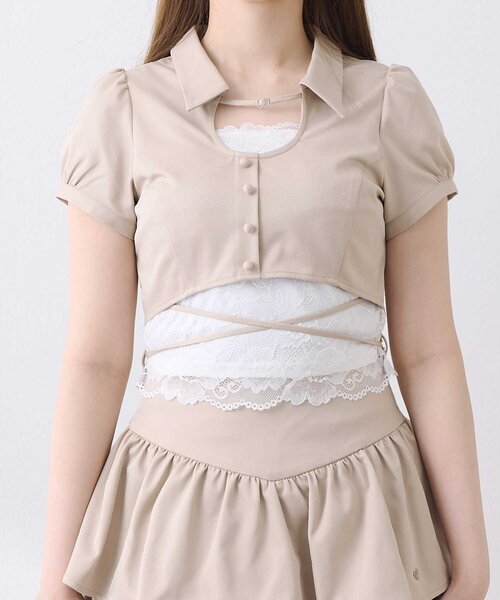 Belle Charme(ベルシャルム)の「【Belle Charme】Lace Hem Puff Tops(シャツ/ブラウス・レディース・ブラック/ベージュ・FREE)」の4枚目の写真