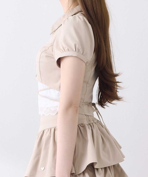 Belle Charme(ベルシャルム)の「【Belle Charme】Lace Hem Puff Tops(シャツ/ブラウス・レディース・ブラック/ベージュ・FREE)」の5枚目の写真