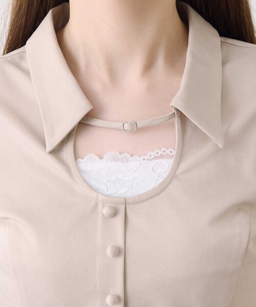 Belle Charme(ベルシャルム)の「【Belle Charme】Lace Hem Puff Tops(シャツ/ブラウス・レディース・ブラック/ベージュ・FREE)」の7枚目の写真