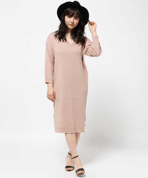 VENCEEXCHANGE（ヴァンスエクスチェンジ）の「Vネックワンピース（ワンピース・レディース・ピンク/グレー/ベージュ/ブラック・MEDIUM）」の12枚目の写真