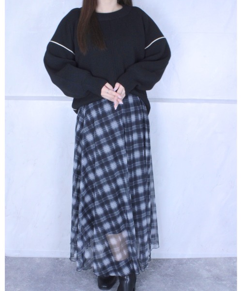 amini(アミニ)の「チェック柄チュールスカート(スカート・レディース・オレンジ系その他/ブラック系その他・MEDIUM)」の6枚目の写真