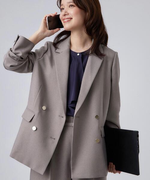 SHOO・LA・RUE(シューラルー)の「【セットアップ可/通勤/洗濯機可/SS-LL】オンオフ使える ダブルブレストジャケット(テーラードジャケット・レディース・ブラウン系その他/ネイビー・01/02/03/04/10)」の1枚目の写真