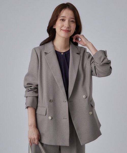 SHOO・LA・RUE(シューラルー)の「【セットアップ可/通勤/洗濯機可/SS-LL】オンオフ使える ダブルブレストジャケット(テーラードジャケット・レディース・ブラウン系その他/ネイビー・01/02/03/04/10)」の3枚目の写真