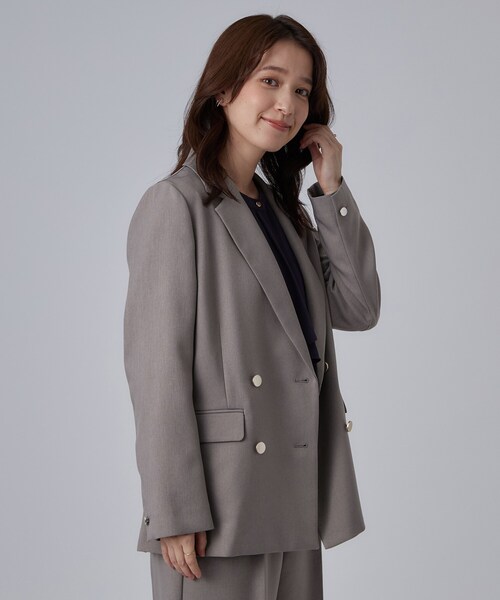 SHOO・LA・RUE(シューラルー)の「【セットアップ可/通勤/洗濯機可/SS-LL】オンオフ使える ダブルブレストジャケット(テーラードジャケット・レディース・ブラウン系その他/ネイビー・01/02/03/04/10)」の5枚目の写真