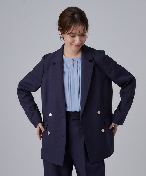 SHOO・LA・RUE(シューラルー)の「【セットアップ可/通勤/洗濯機可/SS-LL】オンオフ使える ダブルブレストジャケット(テーラードジャケット・レディース・ブラウン系その他/ネイビー・01/02/03/04/10)」の10枚目の写真