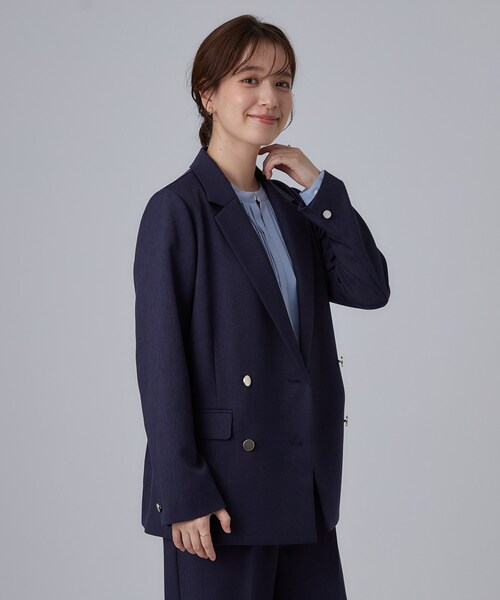 SHOO・LA・RUE(シューラルー)の「【セットアップ可/通勤/洗濯機可/SS-LL】オンオフ使える ダブルブレストジャケット(テーラードジャケット・レディース・ブラウン系その他/ネイビー・01/02/03/04/10)」の11枚目の写真