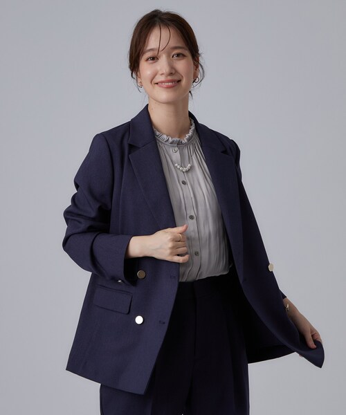 SHOO・LA・RUE(シューラルー)の「【セットアップ可/通勤/洗濯機可/SS-LL】オンオフ使える ダブルブレストジャケット(テーラードジャケット・レディース・ブラウン系その他/ネイビー・01/02/03/04/10)」の13枚目の写真