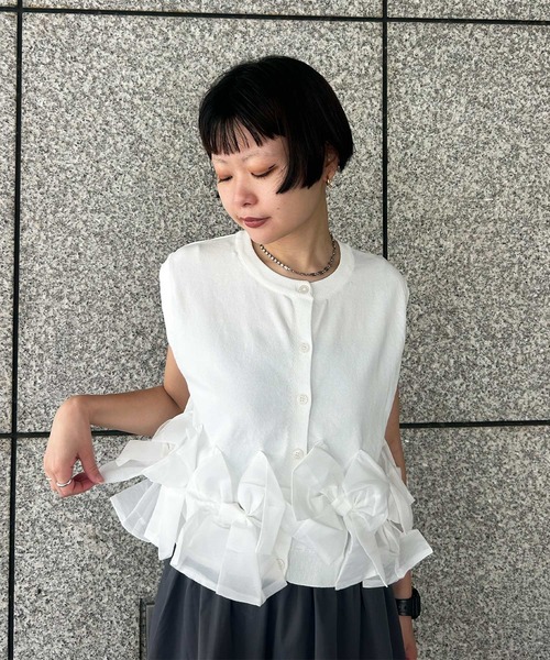 [Narcissus] Ribbon Vest Tops / стиль‑кардиган Boarder