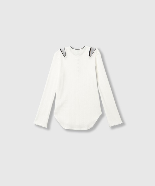 THINGS THAT MATTER（シングス ザット マター）の「EYELET MESH NOTCH HENRY NECK TOPS / アイレット メッシュ ノッチ ヘンリー ネック トップス（Tシャツ/カットソー・レディース・アイボリー/ブラック/グレー・FREE）」の14枚目の写真