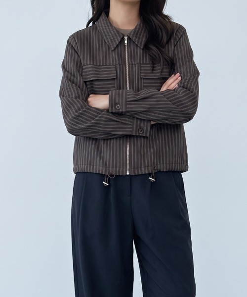 umune(ウムネ)の「大人カジュアルに着映える♪ストライプ柄スウィングトップ(その他アウター・レディース・ブラウン/チャコールグレー/ベージュ・FREE)」の12枚目の写真