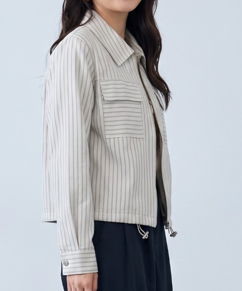 umune(ウムネ)の「大人カジュアルに着映える♪ストライプ柄スウィングトップ(その他アウター・レディース・ブラウン/チャコールグレー/ベージュ・FREE)」の7枚目の写真