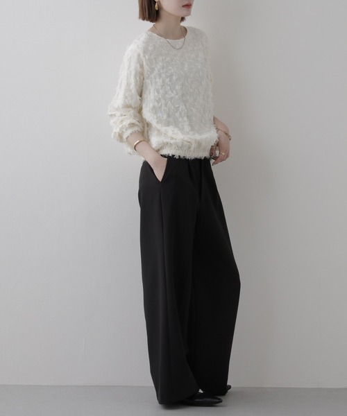 EGLANTINE(エグランティーヌ)の「EGLANTINE ジャガードブラウスプルオーバー 長袖(Tシャツ/カットソー・レディース・オフホワイト/ブルーグリーン・38)」の10枚目の写真