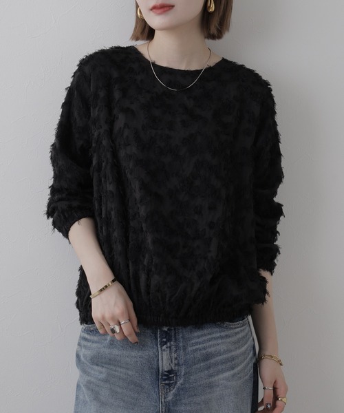 EGLANTINE(エグランティーヌ)の「EGLANTINE ジャガードブラウスプルオーバー 長袖(Tシャツ/カットソー・レディース・オフホワイト/ブルーグリーン・38)」の12枚目の写真