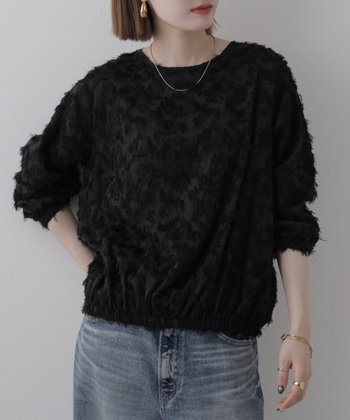 EGLANTINE(エグランティーヌ)の「EGLANTINE ジャガードブラウスプルオーバー 長袖(Tシャツ/カットソー・レディース・オフホワイト/ブルーグリーン・38)」の13枚目の写真
