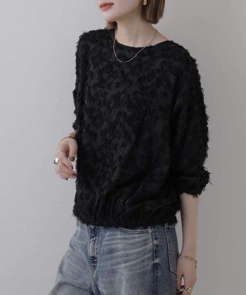 EGLANTINE(エグランティーヌ)の「EGLANTINE ジャガードブラウスプルオーバー 長袖(Tシャツ/カットソー・レディース・オフホワイト/ブルーグリーン・38)」の14枚目の写真