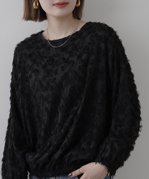 EGLANTINE(エグランティーヌ)の「EGLANTINE ジャガードブラウスプルオーバー 長袖(Tシャツ/カットソー・レディース・オフホワイト/ブルーグリーン・38)」の16枚目の写真