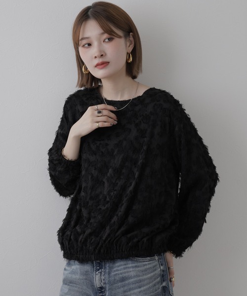 EGLANTINE(エグランティーヌ)の「EGLANTINE ジャガードブラウスプルオーバー 長袖(Tシャツ/カットソー・レディース・オフホワイト/ブルーグリーン・38)」の17枚目の写真