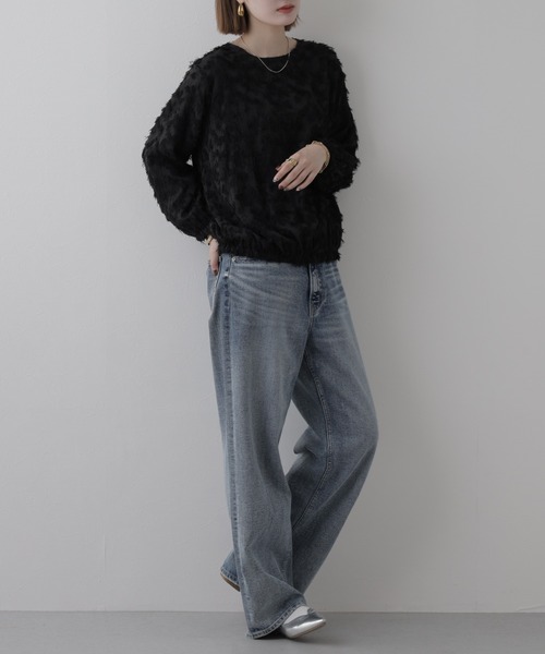 EGLANTINE(エグランティーヌ)の「EGLANTINE ジャガードブラウスプルオーバー 長袖(Tシャツ/カットソー・レディース・オフホワイト/ブルーグリーン・38)」の19枚目の写真