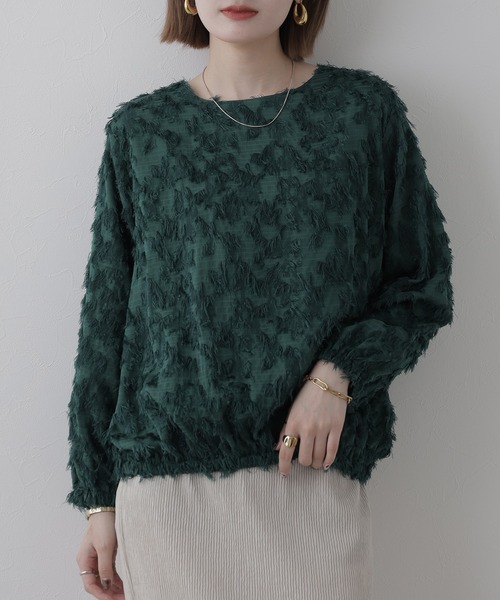 EGLANTINE(エグランティーヌ)の「EGLANTINE ジャガードブラウスプルオーバー 長袖(Tシャツ/カットソー・レディース・オフホワイト/ブルーグリーン・38)」の21枚目の写真