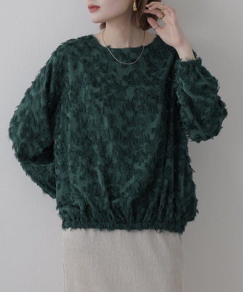 EGLANTINE(エグランティーヌ)の「EGLANTINE ジャガードブラウスプルオーバー 長袖(Tシャツ/カットソー・レディース・オフホワイト/ブルーグリーン・38)」の22枚目の写真