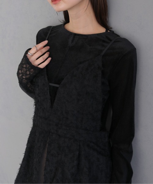 &g'aime（アンジェム）の「【&ｇ'aime 】ジャガードドッキングワンピース　Jacquard Docking Dress（ワンピース・レディース・ブラック/ブラウン・FREE）」の3枚目の写真